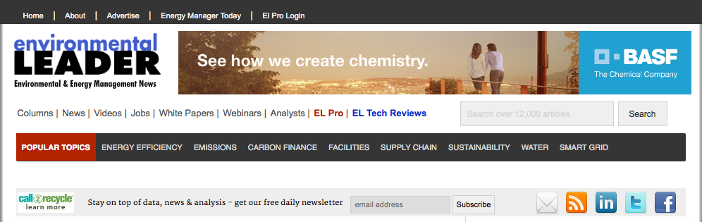 Example of header design pattern on Environmental Leader website